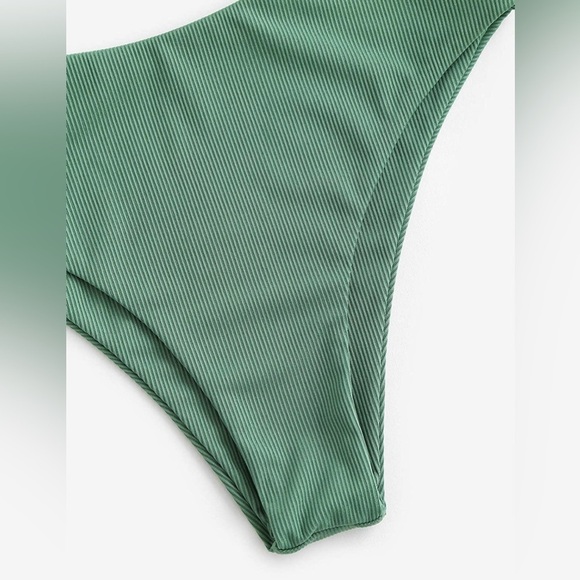 Zaful Ribbed Tie-Front Bikini With Midrise Cheeky Bottom In Green Size M - Picture 4 of 10